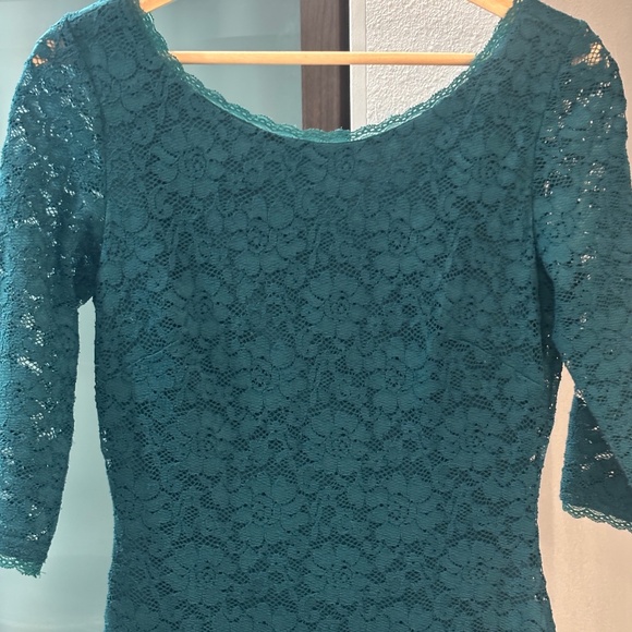Laundry by Shelli Segal Lace Overlay Sheath Dress - Teal Green Size 2 - Picture 4 of 9